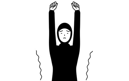 Muslim Woman stretching and standing tall, Vector Illustrationのイラスト素材