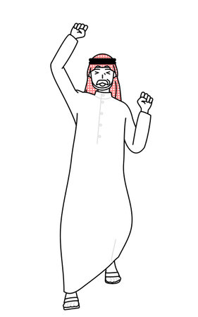Senior Muslim Man smiling and jumping, Vector Illustrationのイラスト素材