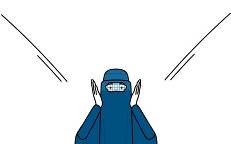 Muslim woman in burqa calling out with her hand over her mouth, Vector Illustrationのイラスト素材