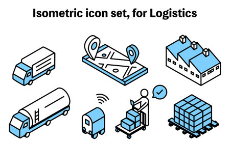 Simple isometric icon set for DX of logistics and distribution systemsのイラスト素材