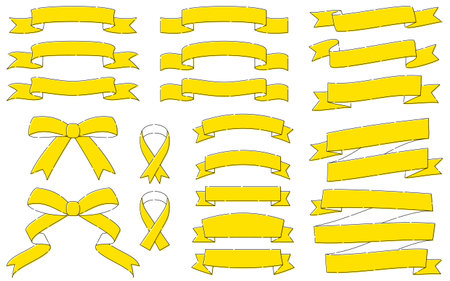 Ribbon in Yellow simple line drawing, dashed line, Vector Illustrationのイラスト素材