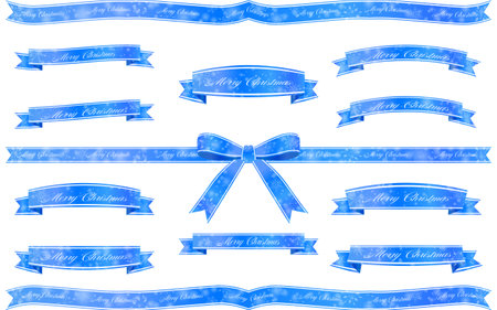 Christmas wrapping ribbon, blue with gold lines and snowflakes, Vector Illustrationのイラスト素材