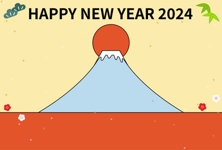New Year's card for 2024, Mt. Fuji and the first sunrise of the year, Vector Illustrationのイラスト素材