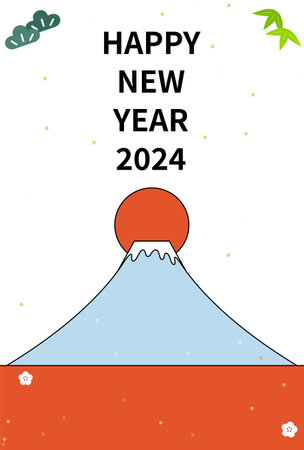 New Year's card for 2024, Mt. Fuji and the first sunrise of the year, Vector Illustrationのイラスト素材
