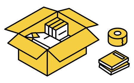 Finding a room for rent: preparing to move in, simple isometric, Vector Illustrationのイラスト素材