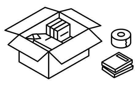 Finding a room for rent: preparing to move in, simple isometric, black and white, Vector Illustrationのイラスト素材
