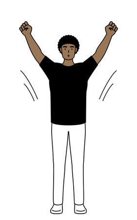 African-American man doing radio calisthenics, preparation for accident prevention, Vector Illustrationのイラスト素材