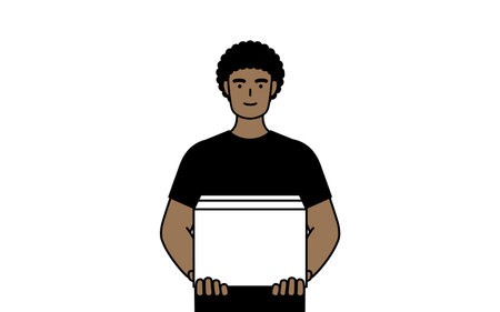 African-American man working to carry cardboard boxes, Vector Illustrationのイラスト素材