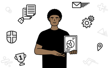 Image of DX, African-American man using digital technology to improve his business, Vector Illustrationのイラスト素材