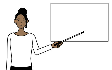 African-American woman pointing at a whiteboard with an indicator stick, Vector Illustrationのイラスト素材