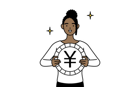 African-American woman an image of foreign exchange gains and yen appreciation, Vector Illustrationのイラスト素材