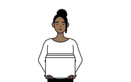 African-American woman working to carry cardboard boxes, Vector Illustrationのイラスト素材