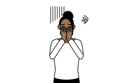 African-American woman covering her face in depression, Vector Illustrationのイラスト素材