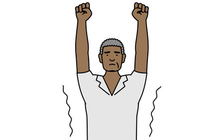 African senior man stretching and standing tall, Vector Illustrationのイラスト素材