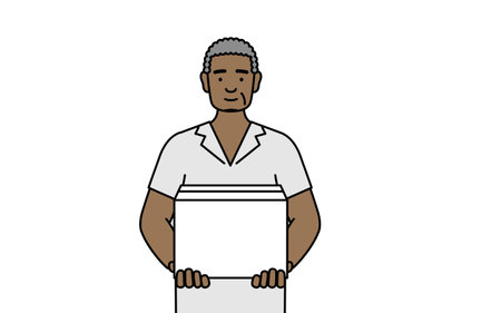 African senior man working to carry cardboard boxes, Vector Illustrationのイラスト素材