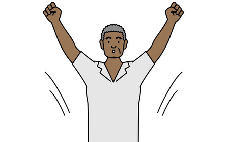 African senior man doing radio calisthenics, preparation for accident prevention, Vector Illustrationのイラスト素材