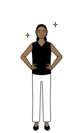 African-American senior woman with her hands on her hips, Vector Illustrationのイラスト素材