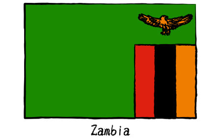 Analog hand-drawn world flag, Zambia, Vector Illustrationのイラスト素材