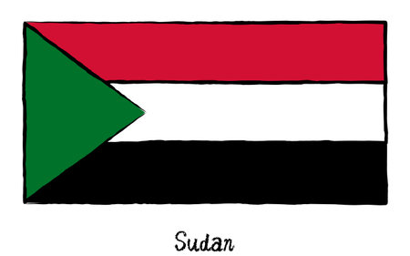 Analog hand-drawn world flag, Sudan, Vector Illustrationのイラスト素材