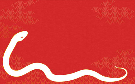 Japanese Pattern Background with White Snake and Blue Sea Waves, copy space available, Vector Illustrationのイラスト素材