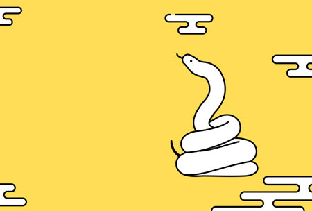 Simple New Year's card for the year of the Snake 2025, Japanese background with a coiled snake, Vector Illustrationのイラスト素材