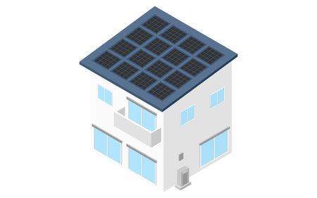 Home renovation, house with solar panels for photovoltaic power generation, isometric illustration, Vector Illustrationのイラスト素材