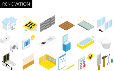 Icon set for home renovation, isometric illustration, Vector Illustrationのイラスト素材