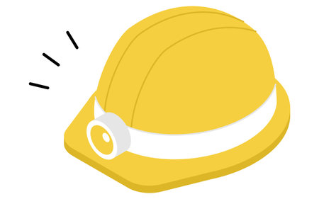 Eemergency kit of helmet with headlight, simple isometric illustration, Vector Illustrationのイラスト素材
