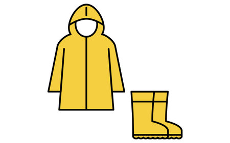 Simple line drawing icon of disaster prevention goods and rain gear (raincoats and boots), Vector Illustrationのイラスト素材