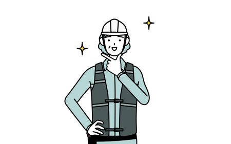 Senior female engineer in helmet and work wear in a confident pose, Vector Illustrationのイラスト素材