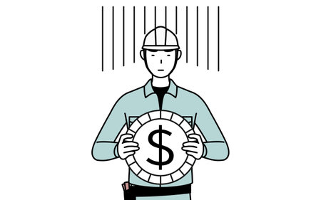 Man in helmet and workwear an image of exchange loss or dollar depreciation, Vector Illustrationのイラスト素材