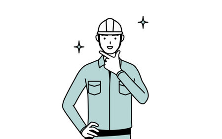 Man in helmet and workwear in a confident pose, Vector Illustrationのイラスト素材