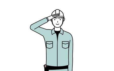 Man in helmet and workwear making a salute, Vector Illustrationのイラスト素材