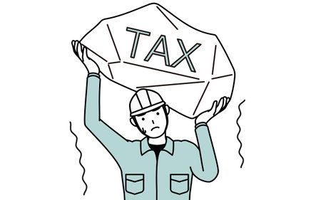 Man in helmet and workwear suffering from tax increases, Vector Illustrationのイラスト素材