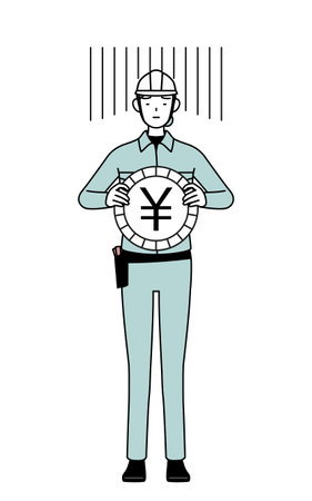 Female engineer in helmet and work wear an image of exchange loss or yen depreciation, Vector Illustrationのイラスト素材