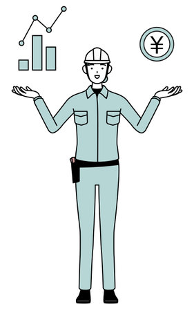 Female engineer in helmet and work wear guiding an image of DX, performance and sales improvement, Vector Illustrationのイラスト素材