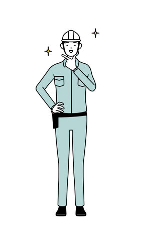 Female engineer in helmet and work wear in a confident pose, Vector Illustrationのイラスト素材