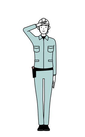 Female engineer in helmet and work wear making a salute, Vector Illustrationのイラスト素材