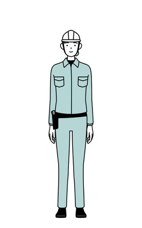 Female engineer in helmet and work wear with a smile facing forward, Vector Illustrationのイラスト素材