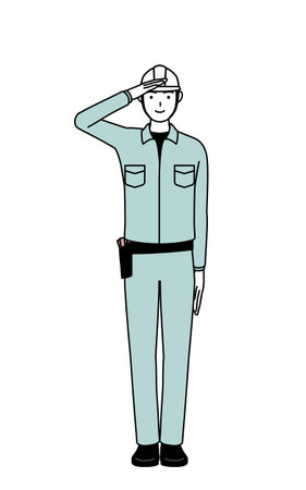 Man in helmet and workwear making a salute, Vector Illustrationのイラスト素材