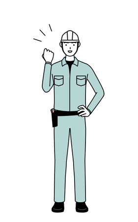 Man in helmet and workwear posing with guts, Vector Illustrationのイラスト素材