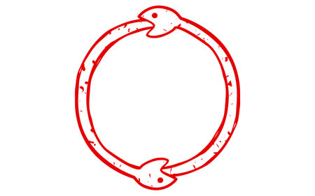 Snake stamps for 2025 Year of the Snake New Year cards, Ouroboros eating each other's tails, Vector Illustrationのイラスト素材