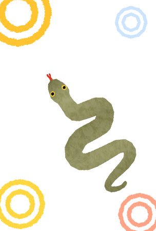 Japanese-style New Year's card for the year of the Snake, 2025, with a snake and Japanese pattern of snake eyes, Vector Illustrationのイラスト素材