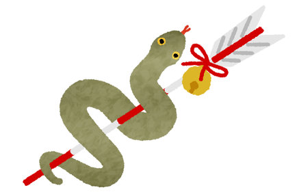 Japanese New Year's greeting card material for the year of the Snake 2025, Snake and arrow, Vector Illustrationのイラスト素材