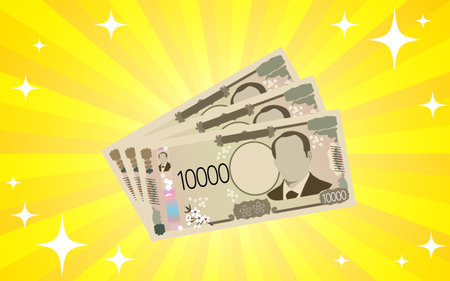 Illustration of new 10,000 yen bill and sparkling background, Vector Illustrationのイラスト素材