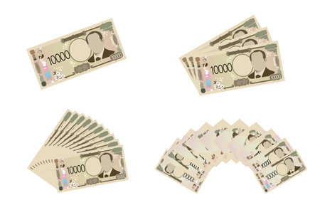 Japanese currency, illustration of new 10,000 yen bill, combination of 1 to 10, Vector Illustrationのイラスト素材