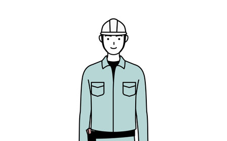 Man in helmet and workwear with a smile facing forward, Vector Illustrationのイラスト素材