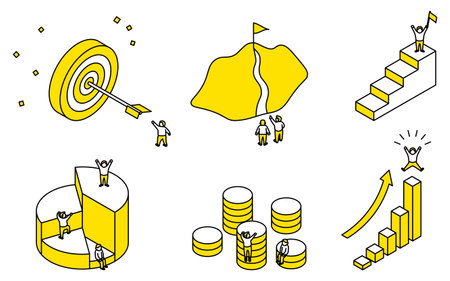 Simple line drawing illustration of business goal image, isometric, Vector Illustrationのイラスト素材