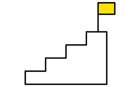 Staircase with goal flags standing, business icons for targets, goal attainment, and goals, Vector Illustrationのイラスト素材