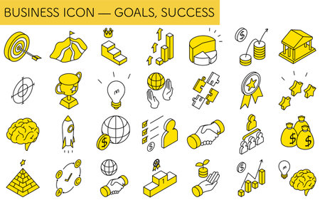 Business icon set of target, goal attainment, and goal, isometric illustration, Vector Illustrationのイラスト素材